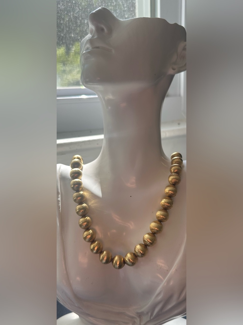 TALBOTS Vintage 1990s Heavy Gold Hammered Sliding Bead Necklace.